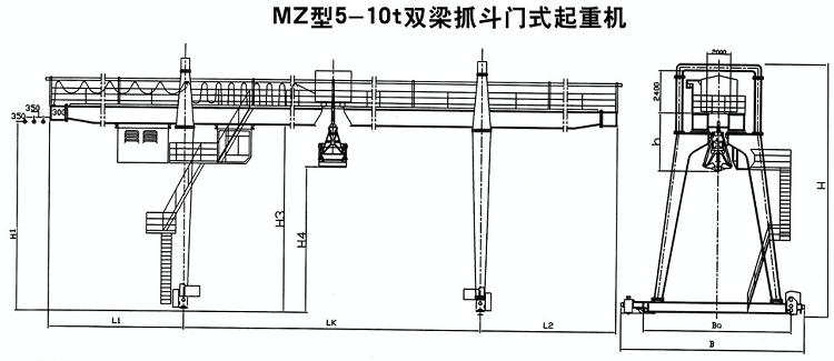 MZ型雙梁抓斗門(mén)式起重機(jī)圖紙